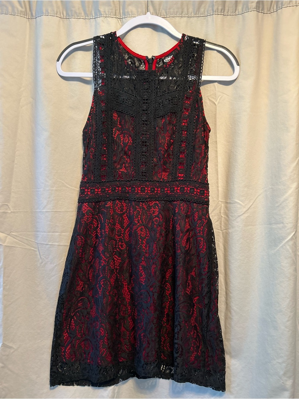 Disney Black Lace Overlay Red Mini Dress